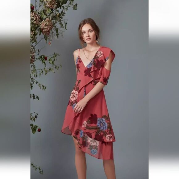 NWT Keepsake Floral Asymmetrical Chiffon Dress L - Picture 2 of 16